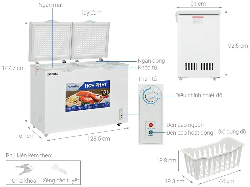 Tủ bảo quản Hòa Phát 295 lít HPF BD6295, 2 ngăn, 2 cánh